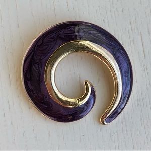 Vintage Purple Swirl Enamel Gold Tone Brooch